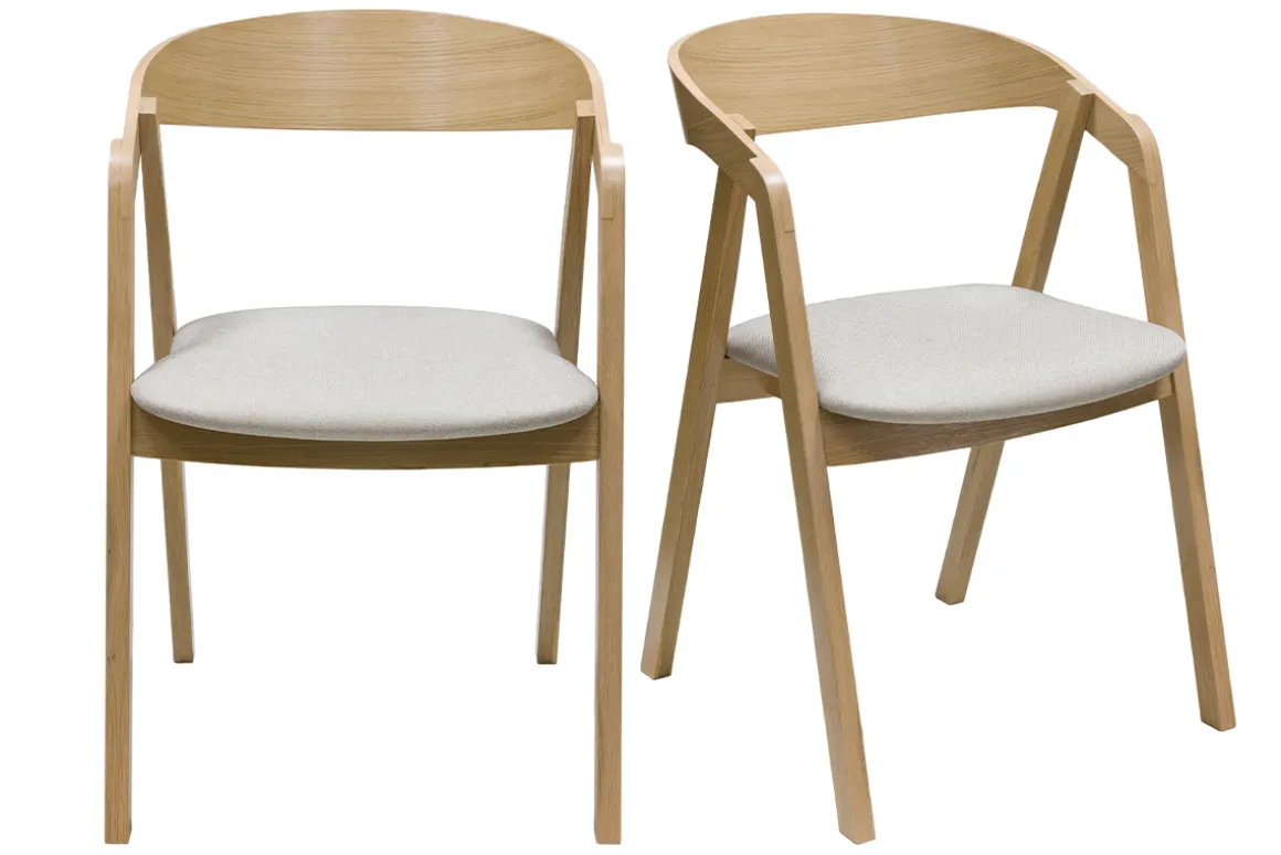 Miliboo Chaise Design-Chaises scandinaves empilables en bois clair chêne et tissu beige (lot de 2) LOVA
