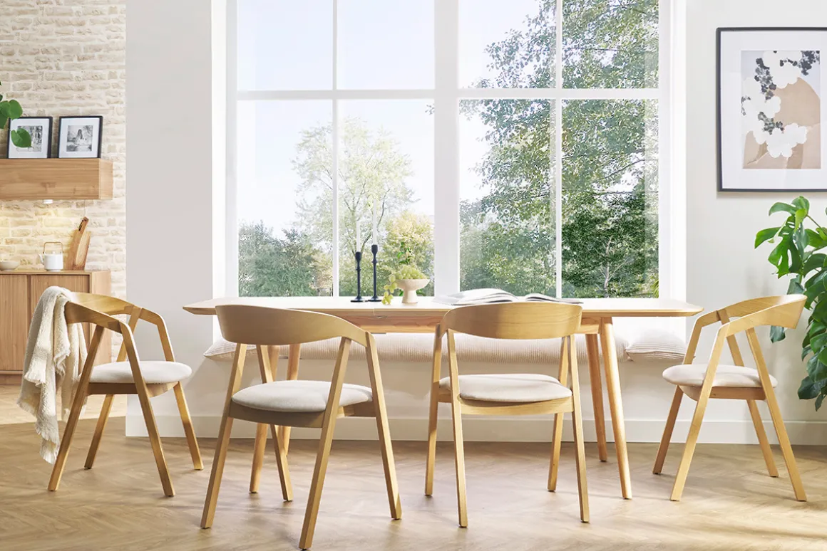 Miliboo Chaise Design-Chaises scandinaves empilables en bois clair chêne et tissu beige (lot de 2) LOVA