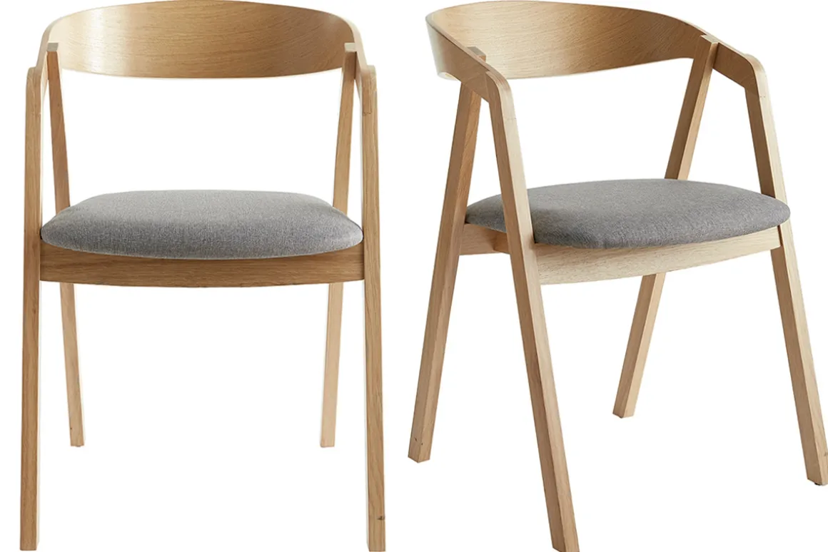 Miliboo Chaise Design|Chaise En Bois-Chaises scandinaves empilables en bois clair chêne et tissu gris (lot de 2) LOVA