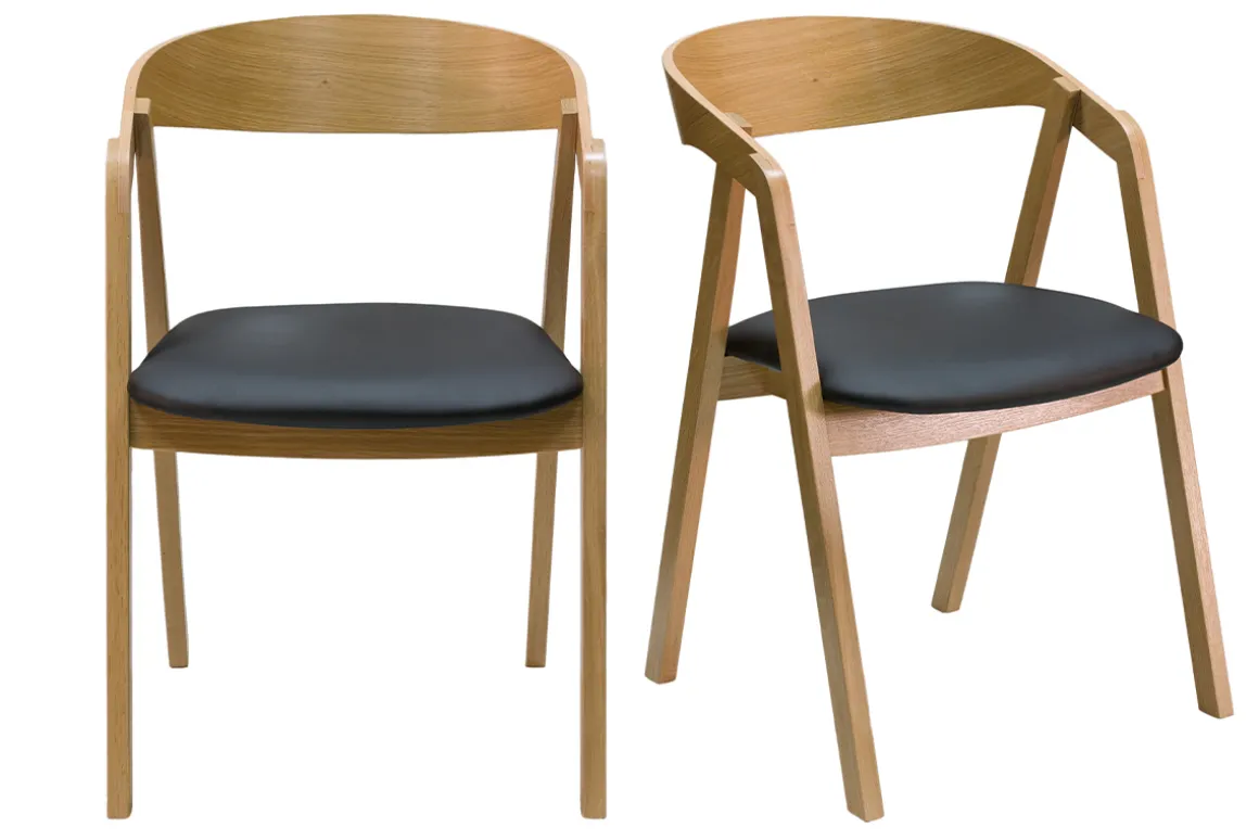 Miliboo Chaise Design|Chaise En Bois-Chaises scandinaves empilables en bois clair chêne et assises noires (lot de 2) LOVA