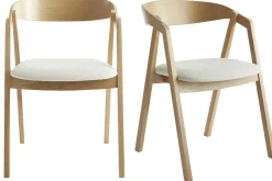 Miliboo Chaise Design|Chaise En Bois-Chaises scandinaves empilables en bois clair chêne et tissu effet laine bouclée blanc cassé (lot de 2) LOVA