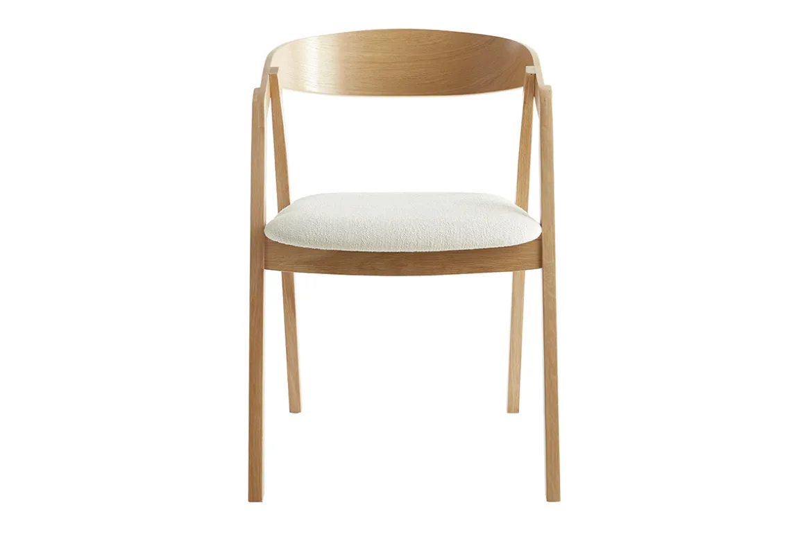Miliboo Chaise Design|Chaise En Bois-Chaises scandinaves empilables en bois clair chêne et tissu effet laine bouclée blanc cassé (lot de 2) LOVA
