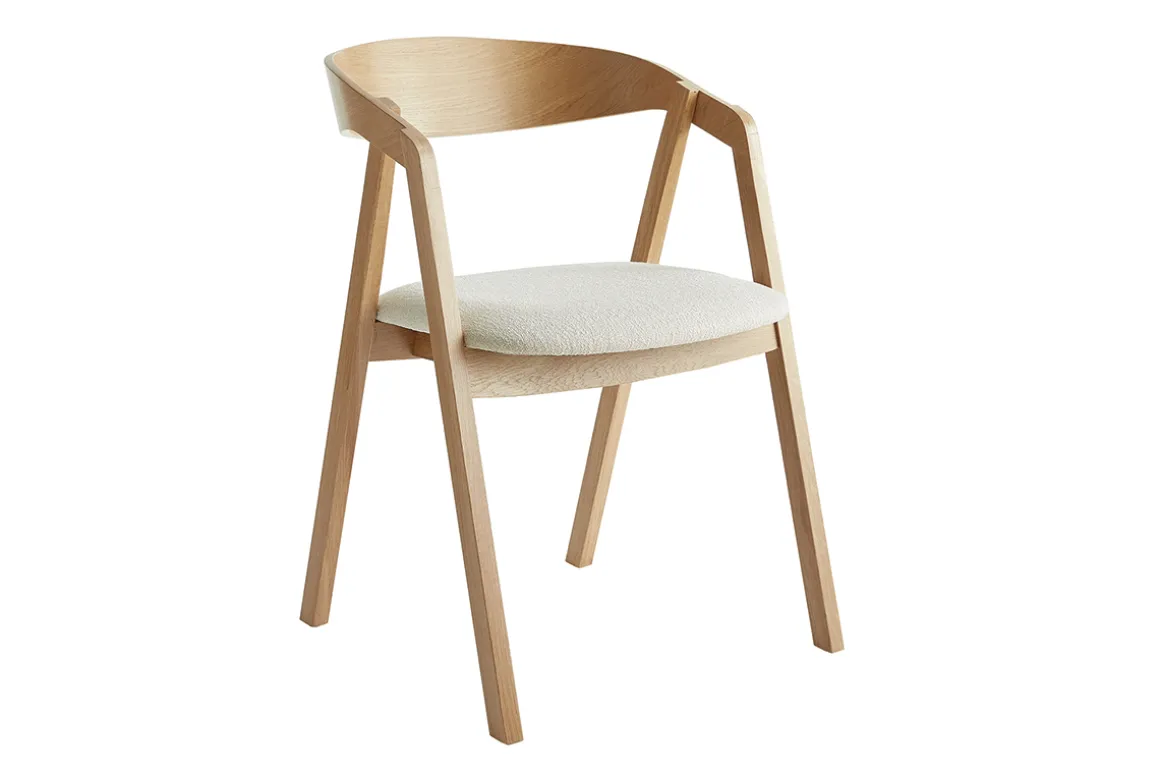 Miliboo Chaise Design|Chaise En Bois-Chaises scandinaves empilables en bois clair chêne et tissu effet laine bouclée blanc cassé (lot de 2) LOVA