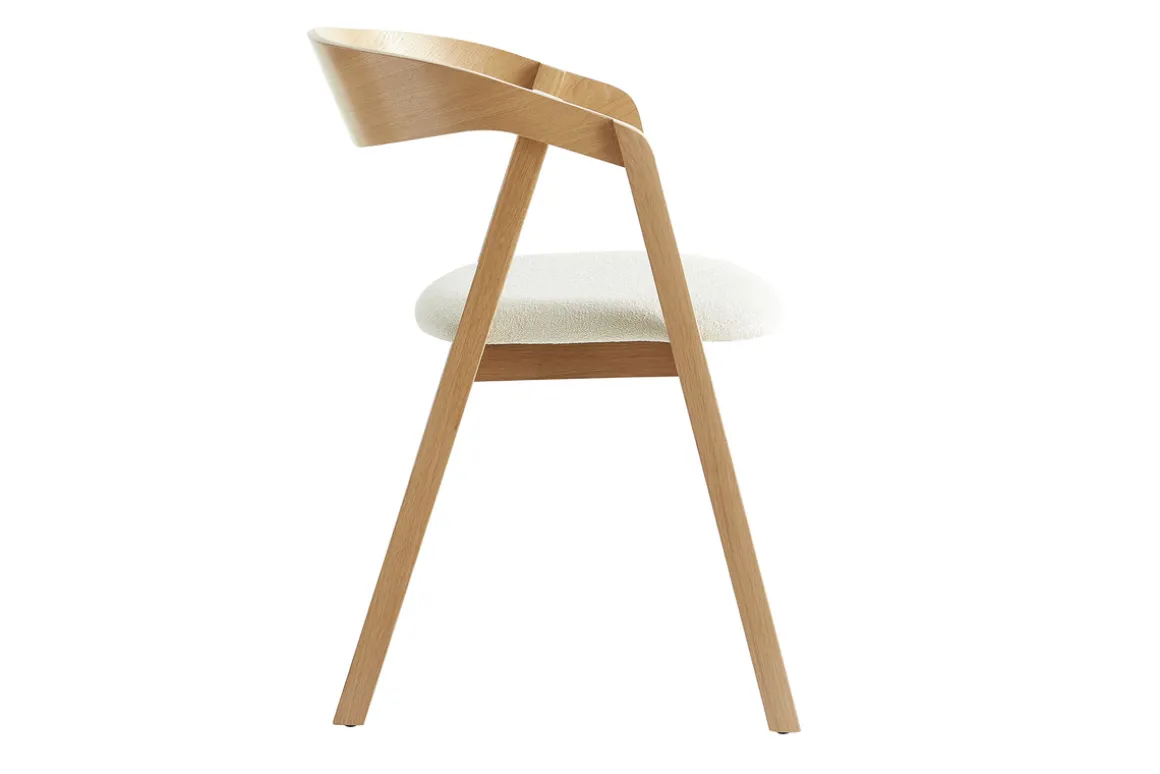 Miliboo Chaise Design|Chaise En Bois-Chaises scandinaves empilables en bois clair chêne et tissu effet laine bouclée blanc cassé (lot de 2) LOVA
