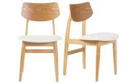 Miliboo Chaise Design-Chaises scandinaves en bois clair et tissu effet laine bouclée blanc (lot de 2) ELION