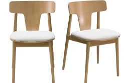 Miliboo Chaise Design|Chaise En Bois-Chaises scandinaves en bois clair chêne massif et tissu effet laine bouclée blanc cassé (lot de 2) LOUISA