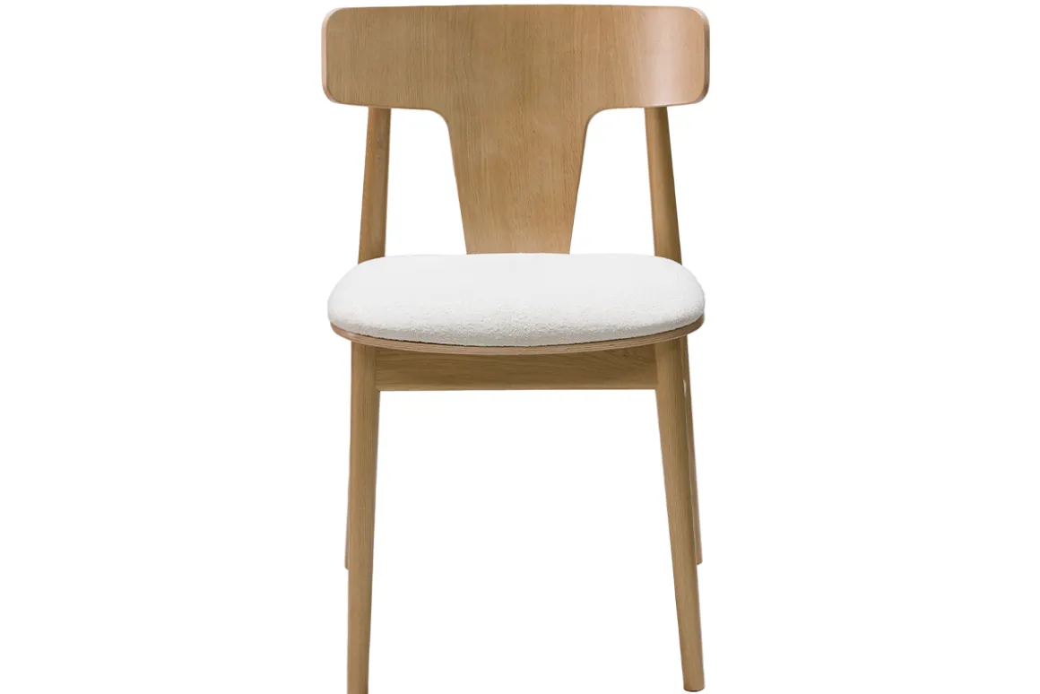 Miliboo Chaise Design|Chaise En Bois-Chaises scandinaves en bois clair chêne massif et tissu effet laine bouclée blanc cassé (lot de 2) LOUISA