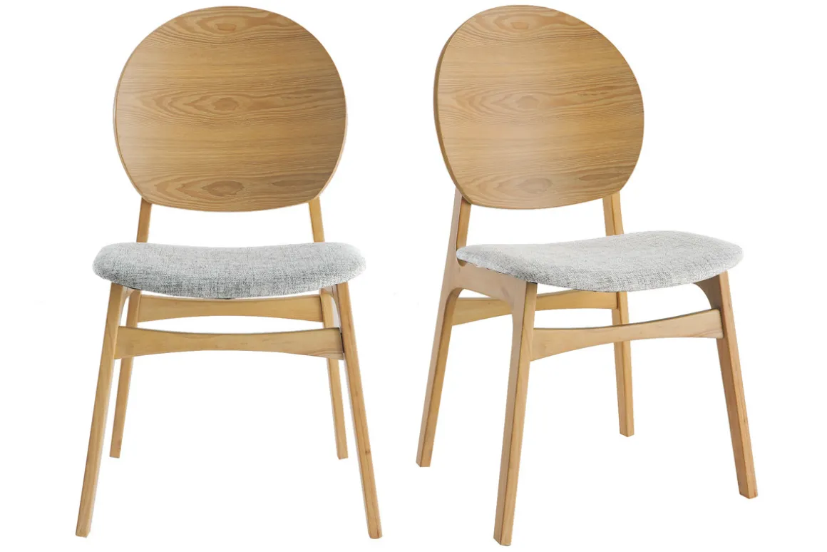 Miliboo Chaise Design|Chaise En Bois-Chaises scandinaves en bois clair et tissu gris clair (lot de 2) ELTON