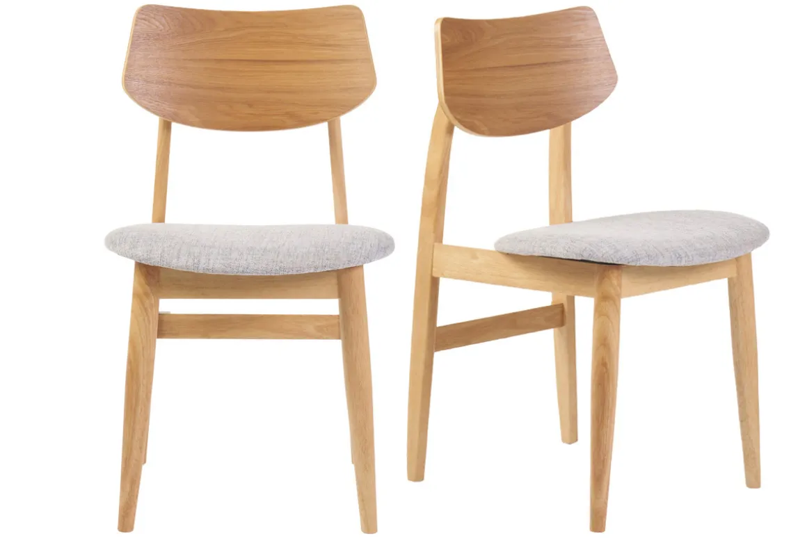 Miliboo Chaise Design|Chaise En Bois-Chaises scandinaves en bois clair et tissu gris clair (lot de 2) ELION