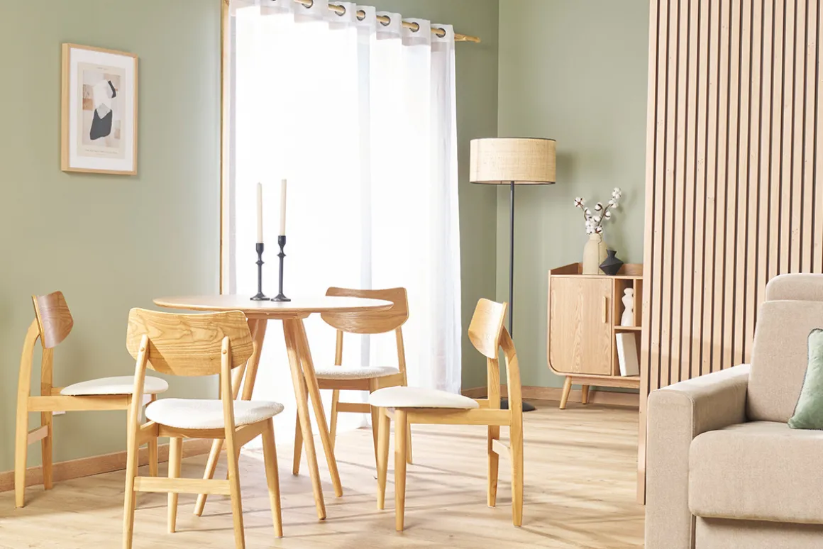 Miliboo Chaise Design|Chaise En Bois-Chaises scandinaves en bois clair et tissu gris clair (lot de 2) ELION