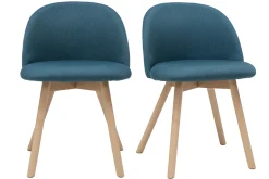 Miliboo Chaise Design-Chaises scandinaves en tissu bleu canard et bois clair massif (lot de 2) CELESTE