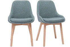 Miliboo Chaise Design-Chaises scandinaves en tissu vert de gris et bois clair massif (lot de 2) HOLO