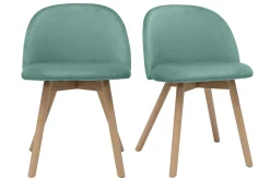 Miliboo Chaise Design-Chaises scandinaves en tissu velours vert céladon et bois clair massif (lot de 2) CELESTE