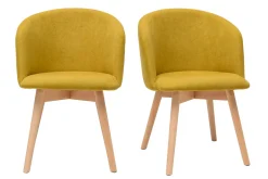 Miliboo Chaise Design-Chaises scandinaves en tissu effet velours jaune moutarde et bois clair massif (lot de 2) VANITY
