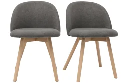 Miliboo Chaise Design-Chaises scandinaves en tissu effet velours gris et bois clair massif (lot de 2) CELESTE