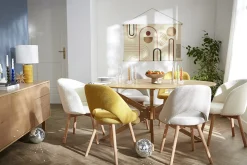 Miliboo Chaise Design-Chaises scandinaves en tissu effet velours texturé jaune moutarde et bois clair (lot de 2) COSETTE