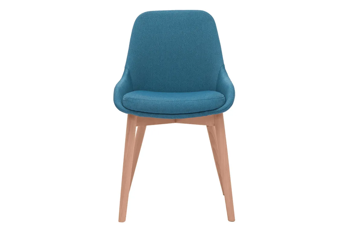 Miliboo Chaise Design-Chaises scandinaves en tissu bleu canard et bois clair massif (lot de 2) HOLO