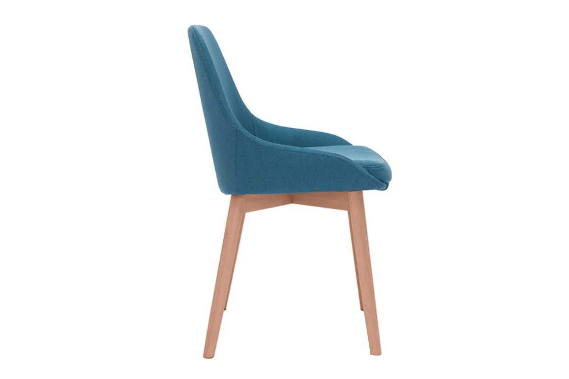 Miliboo Chaise Design-Chaises scandinaves en tissu bleu canard et bois clair massif (lot de 2) HOLO