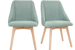 Miliboo Chaise Design-Chaises scandinaves en tissu effet velours texturé vert céladon et bois clair (lot de 2) HIGGINS