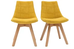 Miliboo Chaise Design-Chaises scandinaves en tissu effet velours jaune moutarde et bois clair (lot de 2) MATILDE