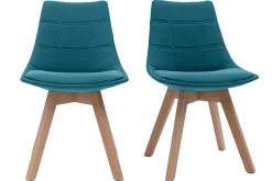 Miliboo Chaise Design-Chaises scandinaves en tissu bleu canard et bois clair (lot de 2) MATILDE