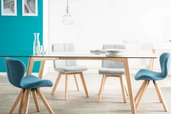 Miliboo Chaise Design-Chaises scandinaves en tissu bleu et bois clair (lot de 2) THEA