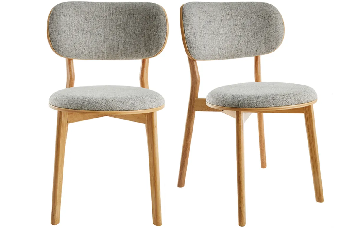 Miliboo Chaise Design|Chaise En Bois-Chaises scandinaves en tissu gris clair et bois clair massif (lot de 2) FAUVETTE