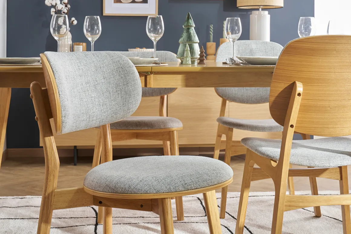 Miliboo Chaise Design|Chaise En Bois-Chaises scandinaves en tissu gris clair et bois clair massif (lot de 2) FAUVETTE