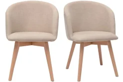 Miliboo Chaise Design-Chaises scandinaves en tissu effet velours beige et bois clair massif (lot de 2) VANITY