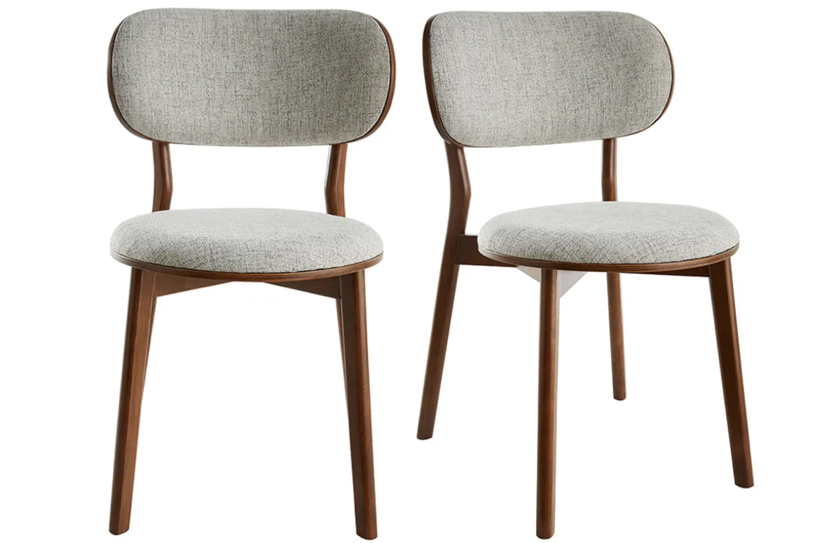 Miliboo Chaise Design|Chaise En Bois-Chaises scandinaves en tissu gris clair et bois foncé noyer (lot de 2) FAUVETTE