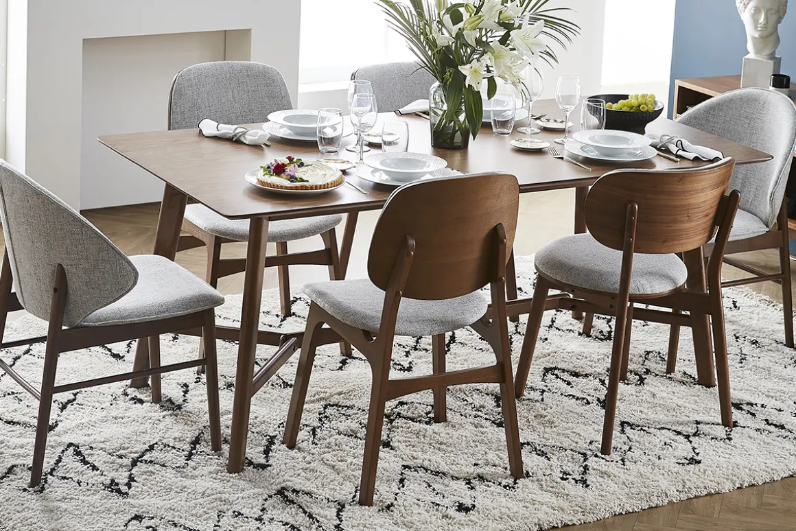 Miliboo Chaise Design|Chaise En Bois-Chaises scandinaves en tissu gris clair et bois foncé noyer (lot de 2) FAUVETTE