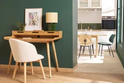 Miliboo Chaise Design-Chaises scandinaves en tissu effet laine bouclée blanc cassé et bois clair massif (lot de 2) VANITY