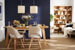 Miliboo Chaise Design-Chaises scandinaves en tissu effet velours texturé beige et bois clair (lot de 2) COSETTE