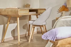 Miliboo Chaise Design-Chaises scandinaves en tissu effet velours texturé beige et bois clair (lot de 2) COSETTE