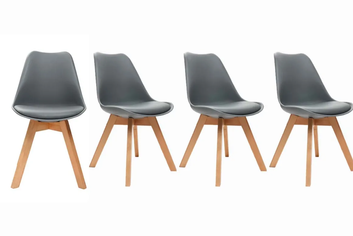 Miliboo Chaise Design-Chaises scandinaves gris et bois clair massif (lot de 4) PAULINE