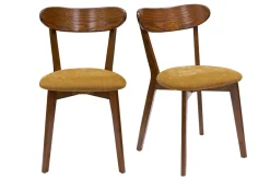 Miliboo Chaise Design|Chaise En Bois-Chaises vintage bois foncé chêne et tissu effet velours jaune moutarde (lot de 2) DOVE