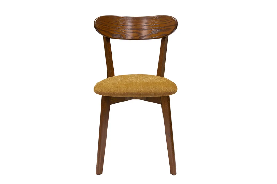 Miliboo Chaise Design|Chaise En Bois-Chaises vintage bois foncé chêne et tissu effet velours jaune moutarde (lot de 2) DOVE