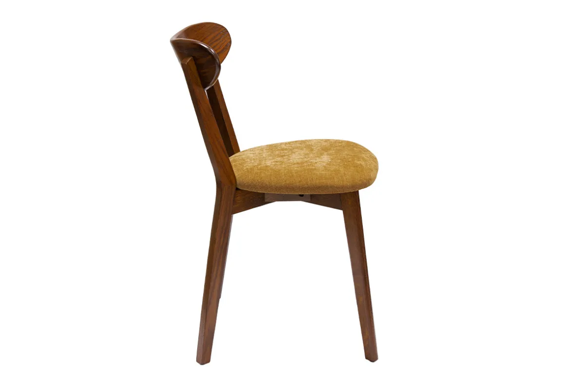 Miliboo Chaise Design|Chaise En Bois-Chaises vintage bois foncé chêne et tissu effet velours jaune moutarde (lot de 2) DOVE