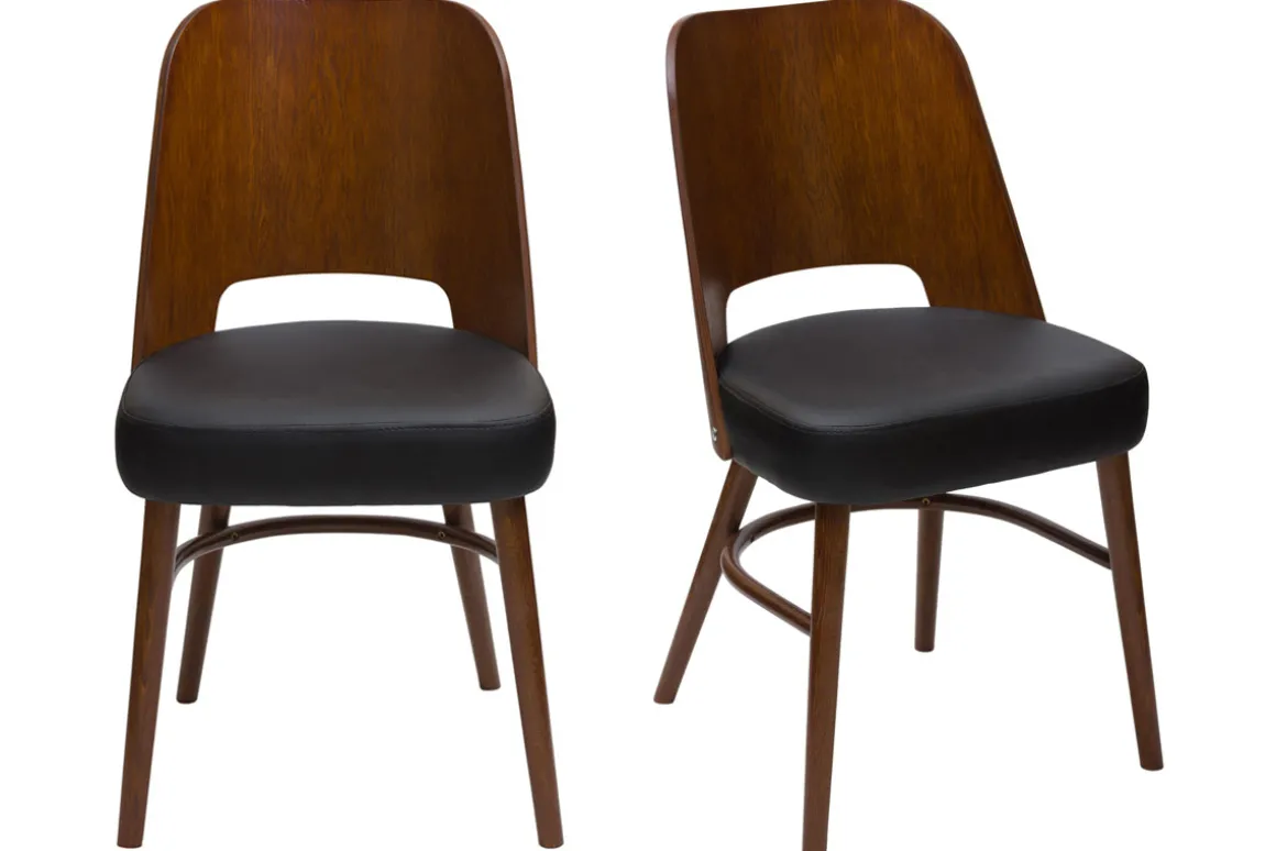 Miliboo Chaise Design|Chaise En Bois-Chaises vintage bois foncé et noir (lot de 2) EDITO
