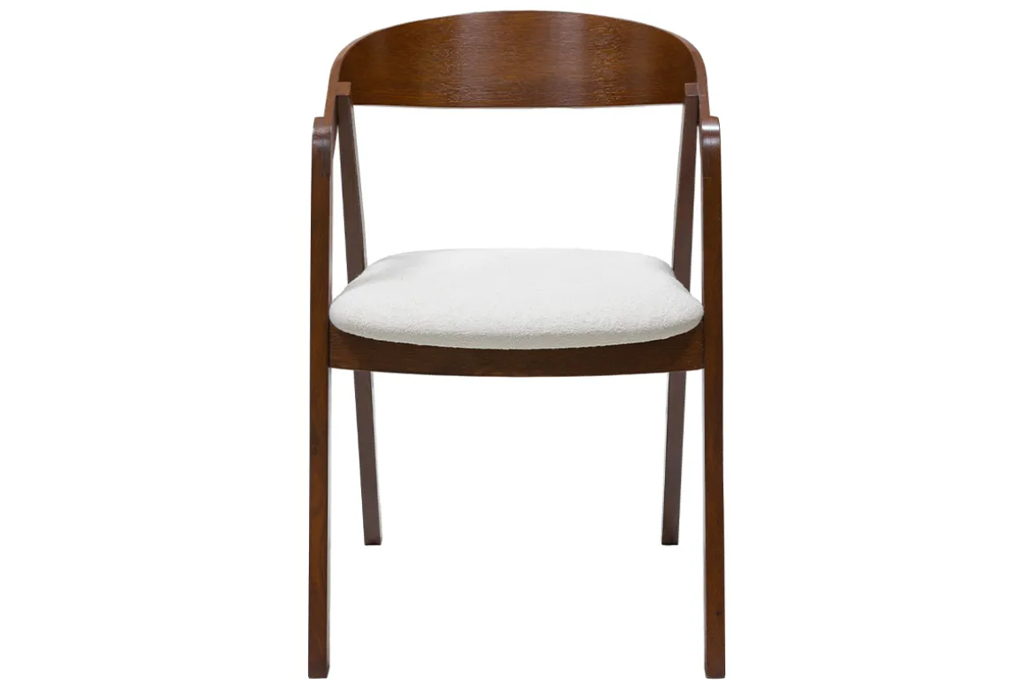 Miliboo Chaise Design-Chaises vintage empilables en bois teinté noyer et tissu effet laine bouclée blanc (lot de 2) LOVA