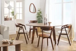 Miliboo Chaise Design-Chaises vintage empilables en bois teinté noyer et tissu effet laine bouclée blanc (lot de 2) LOVA