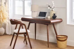 Miliboo Chaise Design-Chaises vintage empilables en bois teinté noyer et tissu effet laine bouclée blanc (lot de 2) LOVA