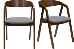 Miliboo Chaise Design|Chaise En Bois-Chaises vintage empilables en bois teinté noyer et tissu gris (lot de 2) LOVA