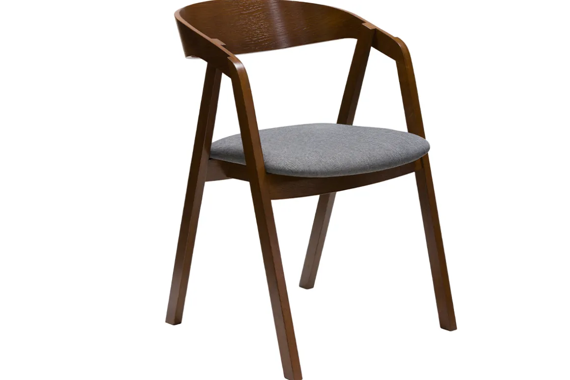 Miliboo Chaise Design|Chaise En Bois-Chaises vintage empilables en bois teinté noyer et tissu gris (lot de 2) LOVA