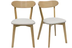 Miliboo Chaise Design-Chaises vintage en bois clair chêne et tissu beige (lot de 2) DOVE