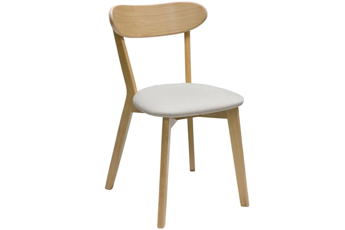 Miliboo Chaise Design-Chaises vintage en bois clair chêne et tissu beige (lot de 2) DOVE