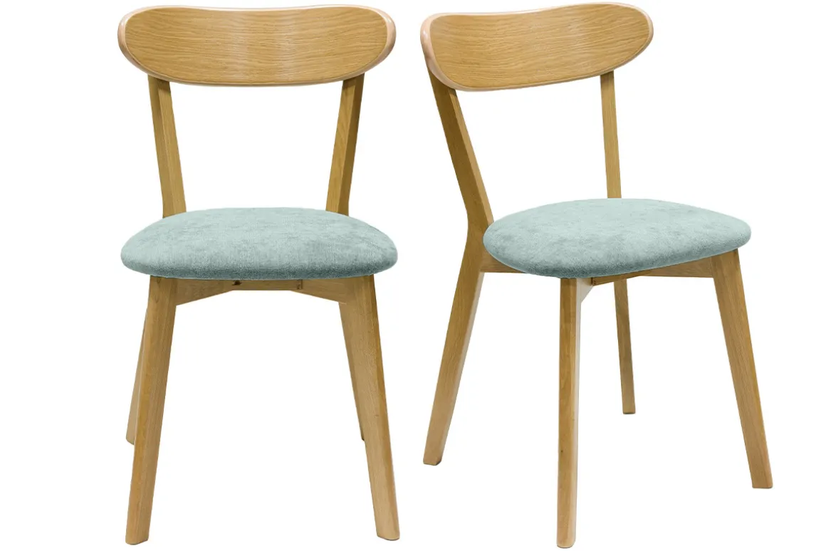Miliboo Chaise Design-Chaises vintage en bois clair chêne et tissu effet velours vert céladon (lot de 2) DOVE