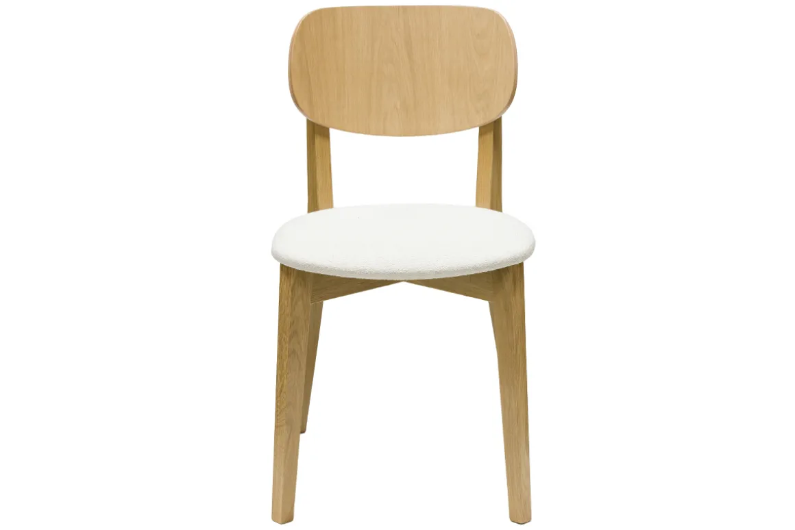 Miliboo Chaise Design-Chaises vintage en bois clair chêne et tissu effet laine bouclée blanc (lot de 2) LUCIA