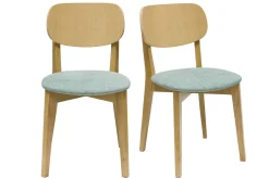 Miliboo Chaise Design-Chaises vintage en bois clair chêne et tissu effet velours vert céladon (lot de 2) LUCIA