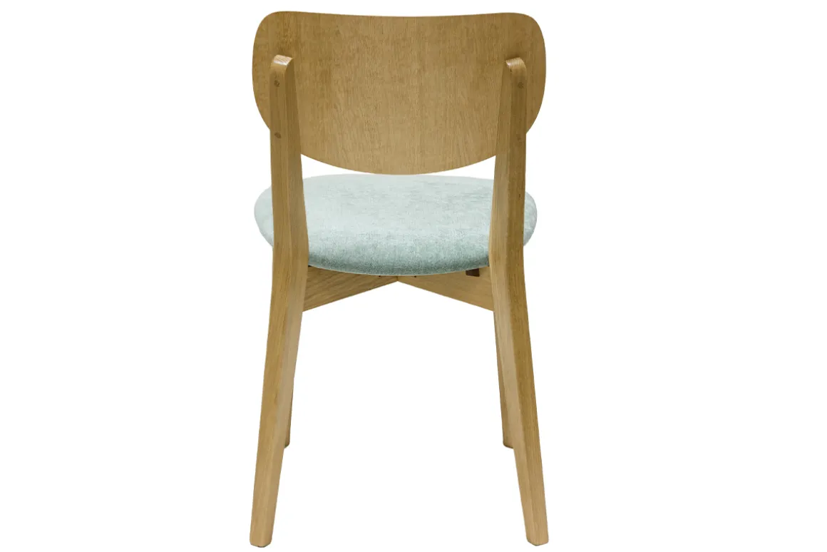 Miliboo Chaise Design-Chaises vintage en bois clair chêne et tissu effet velours vert céladon (lot de 2) LUCIA